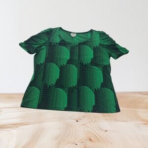 Worthington Stretch Colorful Abstract Short Sleeve Scoop Neck Blouse Top XL